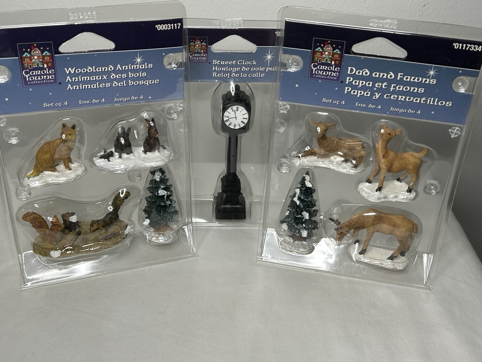 Lemax Carole Towne Woodland Animals Set of 3 Includes Dad Fawn and Street Clock NIB