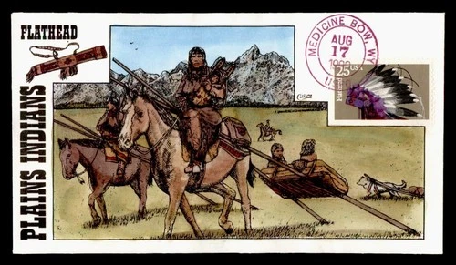 DR WHO 1990 FDC INDIAN HEADDRESS COLLINS HANDPAINTED CACHET MEDICINE BO M75294