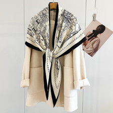 70 Cashmere 30 Silk 195X125X125cm Square Scarf Shawl Black forest rind Print