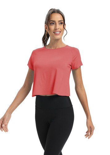 Short Sleeve Athletic Tops Workout Shirts Exercise Clothes Gym Running Crop T... - Picture 5 of 6