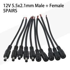 5 Pairs Of DC Power Cord 5.5*2.1 LED Male And Female Cable Connector 1pin New