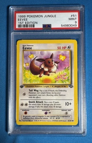1st Edition EEVEE 👀 PSA 9 👀 1999 Pokemon Jungle TCG Card WOTC 51/64 📈