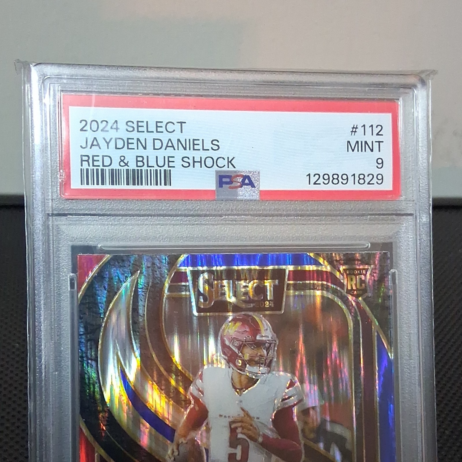 Panini 2024 Select Jayden Daniels RC PSA 9 #112 Red & Blue Shock Prizm view 3