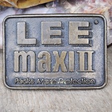 Vintage Lee Maxi II Packs More Protection Oil Filter Advertising Belt Buckle