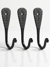 3 PCS Flat Leaf Shape Hand Forged Wrought Iron Wall Mount Coat Hook Decor