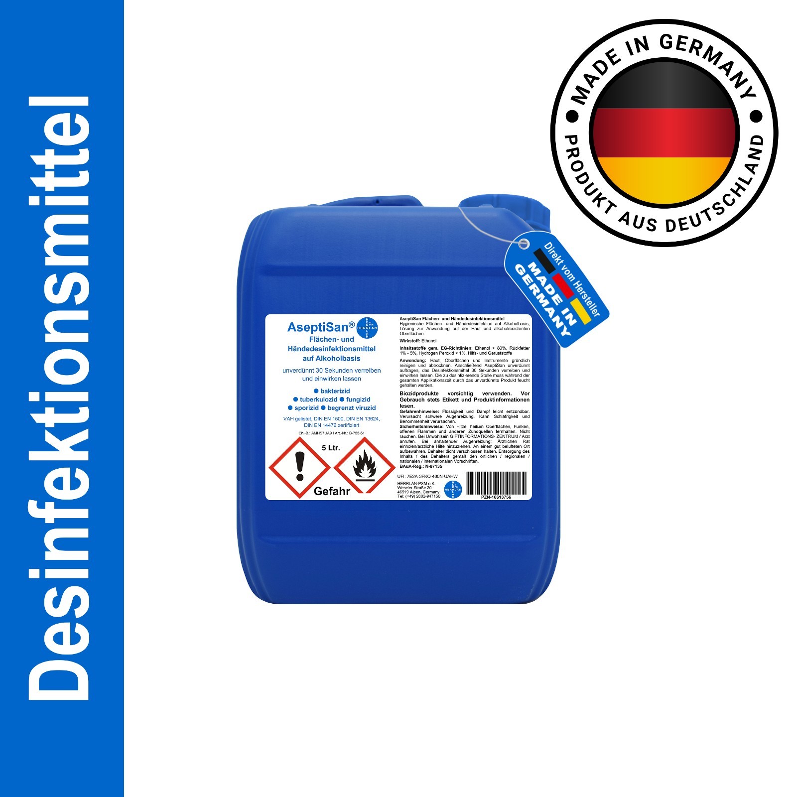 AseptiSan - 5 Liter Kanister Flächen- und Händedesinfektion