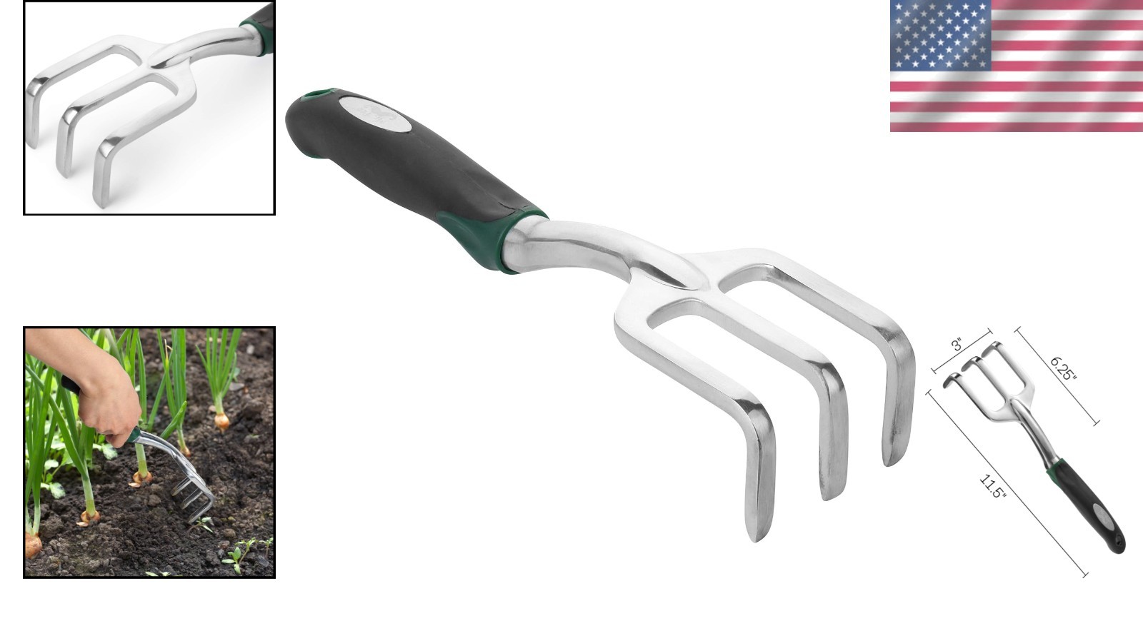 Effortless Weeding with 3-Prong Black Mini Hand Rake - Garden Essential Tool