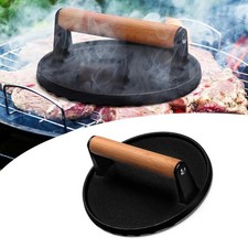 Heavy Duty Cast Iron Grill Press 7 In round Flat Burger Bacon Smasher 7"