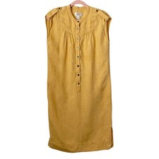 Talbots Dress Womens Size 8 Yellow Mini 100% Linen Tunic Shirt Beachy Lagenlook