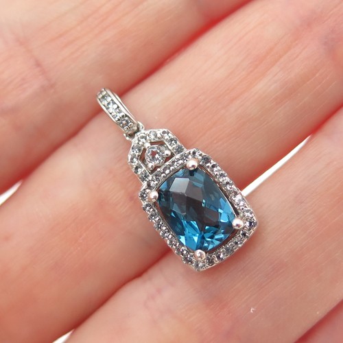 925 Sterling Silber Echt London Blau & Weiß Topas Minimalistisch Charm Anhänger