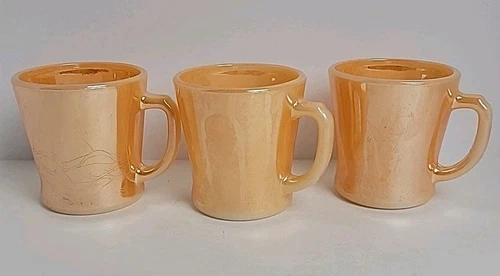 Vintage Fire King Peach Oven Ware Coffee Cups Mugs Made In USA Lot of Three 
