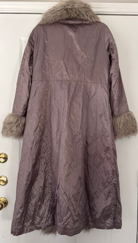 Vintage Donna Salyers Fabulous-Furs Faux Fur Trimmed Long Coat Size L - Taupe - Picture 4 of 7
