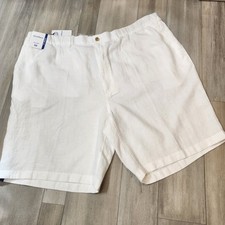 Roundtree & Yorke shorts men's 50 white linen 10" flat front big tall new $80