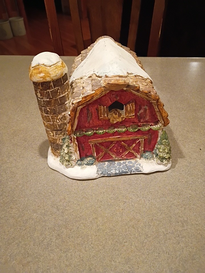 Vintage Ceramic Village Barn House Tea Light Candle Holder 