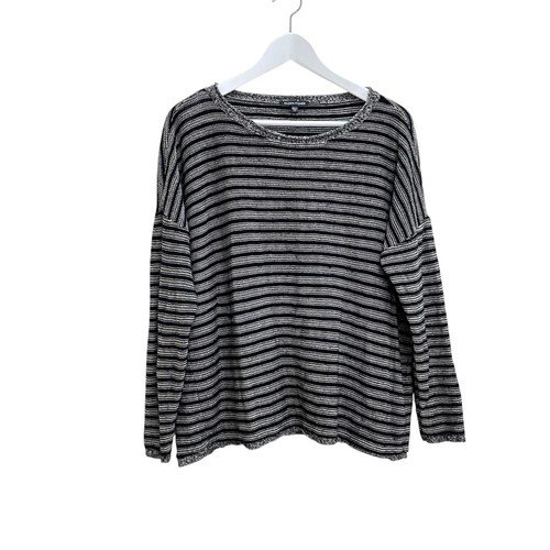 Eileen Fisher Gr. M schwarz gestreift Wolle-Leinen Strick Relaxed Fit Lagenlook Pullover