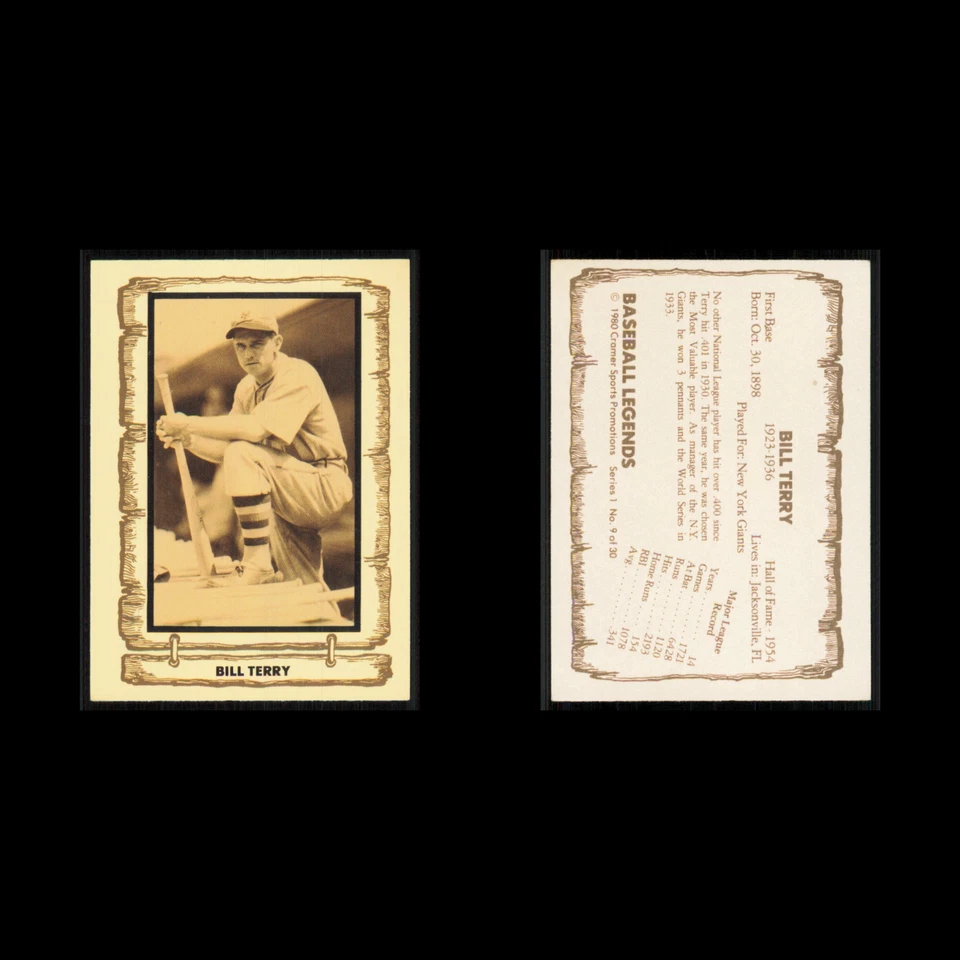 Bill Terry #9 1980 Cramer Baseball Legends Series 1 New York Giants Baseball MLB - Image 3 of 3