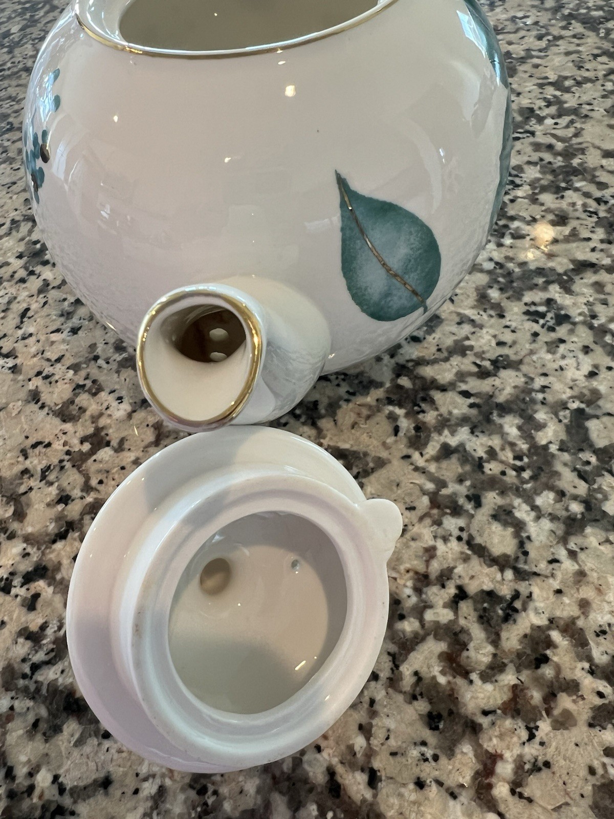 Grace's Teaware Teal & Metallic Gold Floral Print On White Teapot