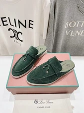 LORO PIANA Women's Fashion Loafers Half Slippers Green Color Size US6.5(37)