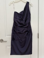 David’s Bridal One Shoulder Bridesmaid Formal Dress Violet Satin Size 2
