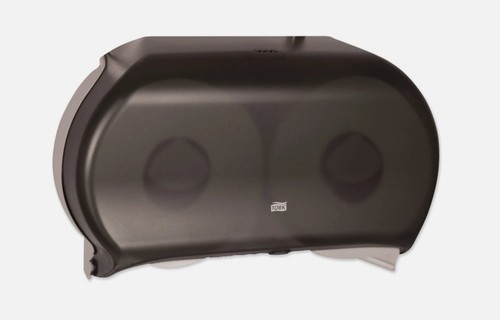 Tork Twin Jumbo Roll Bath Tissue Dispenser 19.29 x 5.51 x 11.83 Smoke/Gray- 56TR - Picture 2 of 3