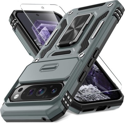 Case for Google Pixel 9 Pro XL with Slide Camera Cover and Screen Protector, Bla