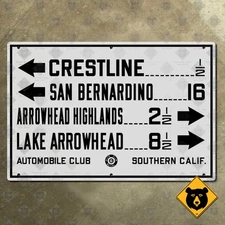 ACSC Crestline highway road sign California Lake Arrowhead 1929 15x10