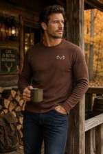 Realtree Men  s Large Brown Waffle Knit Thermal Long Sleeve Hunting Outdoor Shirt