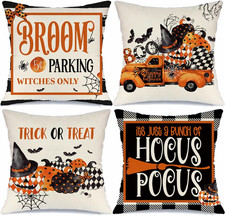 Halloween Boo Pumpkin Truck Throw Pillow Covers 18X18 Set of 4 Trick or Treat Sp