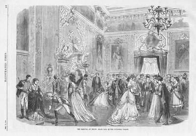 VENEDIG Karneval Großer Ball im Giovanelli Palast - Antikdruck 1869