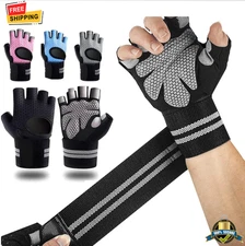 1 pair Half Finger Gym Gloves with Wrist Support for Weight Lifting & Fitness