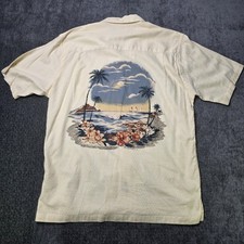Vtg OP Ocean Pacific Hawaiian Shirt Mens Medium Rayon Blend Back Portrait Beach