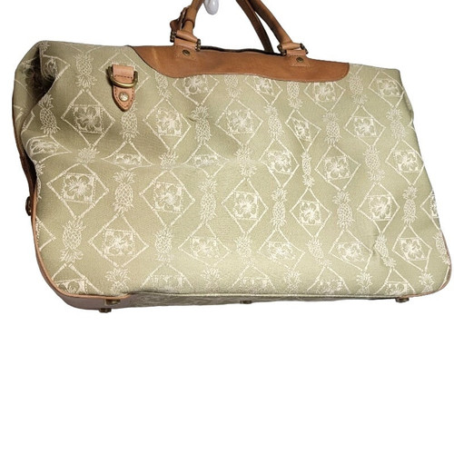 Tommy Bahamas Carry On Overnight Bag Travel Canvas Leather Green Tan - Picture 1 of 16