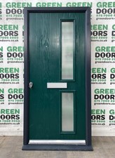 MODERN COMPOSITE FRONT DOOR EXTERNAL FROSTED GLASS GREEN FOREST INWARDS