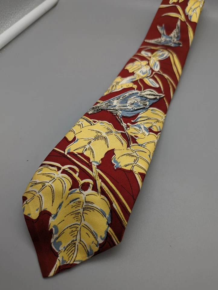 Corbata de 3" vintage de los años 40 estampados de plumaje pechos pico de hierba pájaro estampado de novedad para hombre Foto 3 de 4