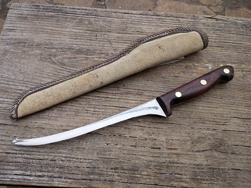 Vintage Leech Lake Handmade Fillet Knife With Canvas Belt Sheath