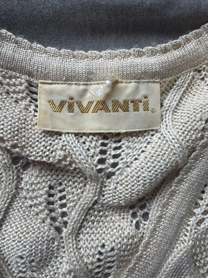 Vtg Vivanti Knit 2 PC Silk Blend Cream Skirt Sweater Set Sz 10 Elegant READ - Image 3 of 4