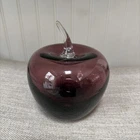 Vtg Blenko Purple Art Glass Apple Paperweight Applied Clear Stem Hand Blown