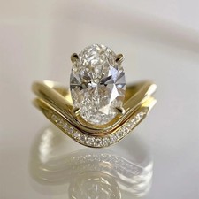 925 Silver 9x13mm Oval Simulated Diamond Bridal Ring Matching Band sz 5-9 YG