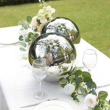2 SILVER 12" Stainless Steel Gazing Globe Reflective MIRROR BALLS Party