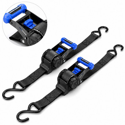 2 Pack 3.3M Automatic Retractable Ratchet Tie Down Straps 680KG S Hooks Blue