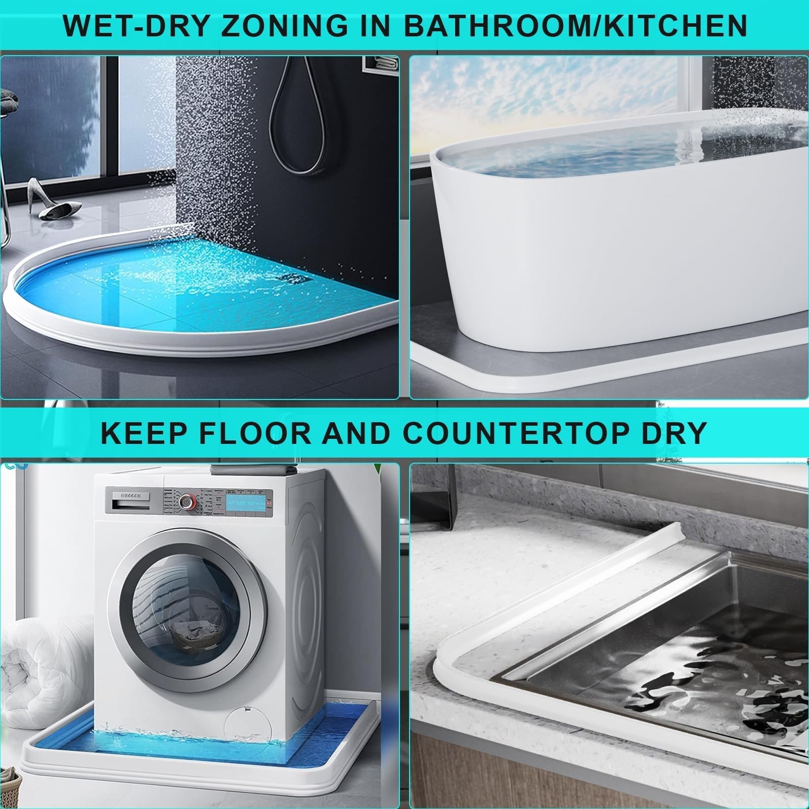 Hi-Na 3ft/5ft/6ft/8ft/10ft Collapsible Shower Threshold Water Dam Water Barri...