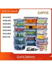 48 Piece  Plastic Food Storage Container Set With 24 Containers And 24 Lids