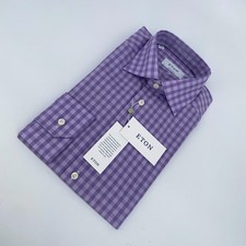 Eton Dress Shirt Mens M 15 1/2 - 39 Purple Plaid Contemporary Fit Button Up