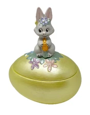Vintage Easter Bunny 1980 Ceramic Trinket Box Painted By Byron Molds Signed