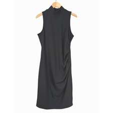 CHELSEA 28 Black Sleeveless Mock Neck Ruched Midi Dress Size L