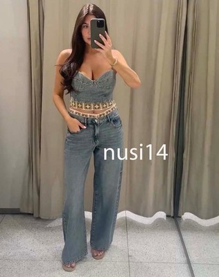 ZARA NEW WOMAN Z1975 LOOSE FIT MID-RISE CROCHET JEANS MID BLUE 7147/039/427