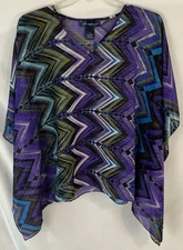 Susan Graver Metallic Stripe Sheer Scarf Top Womens Medium Purple A61065 CBP5