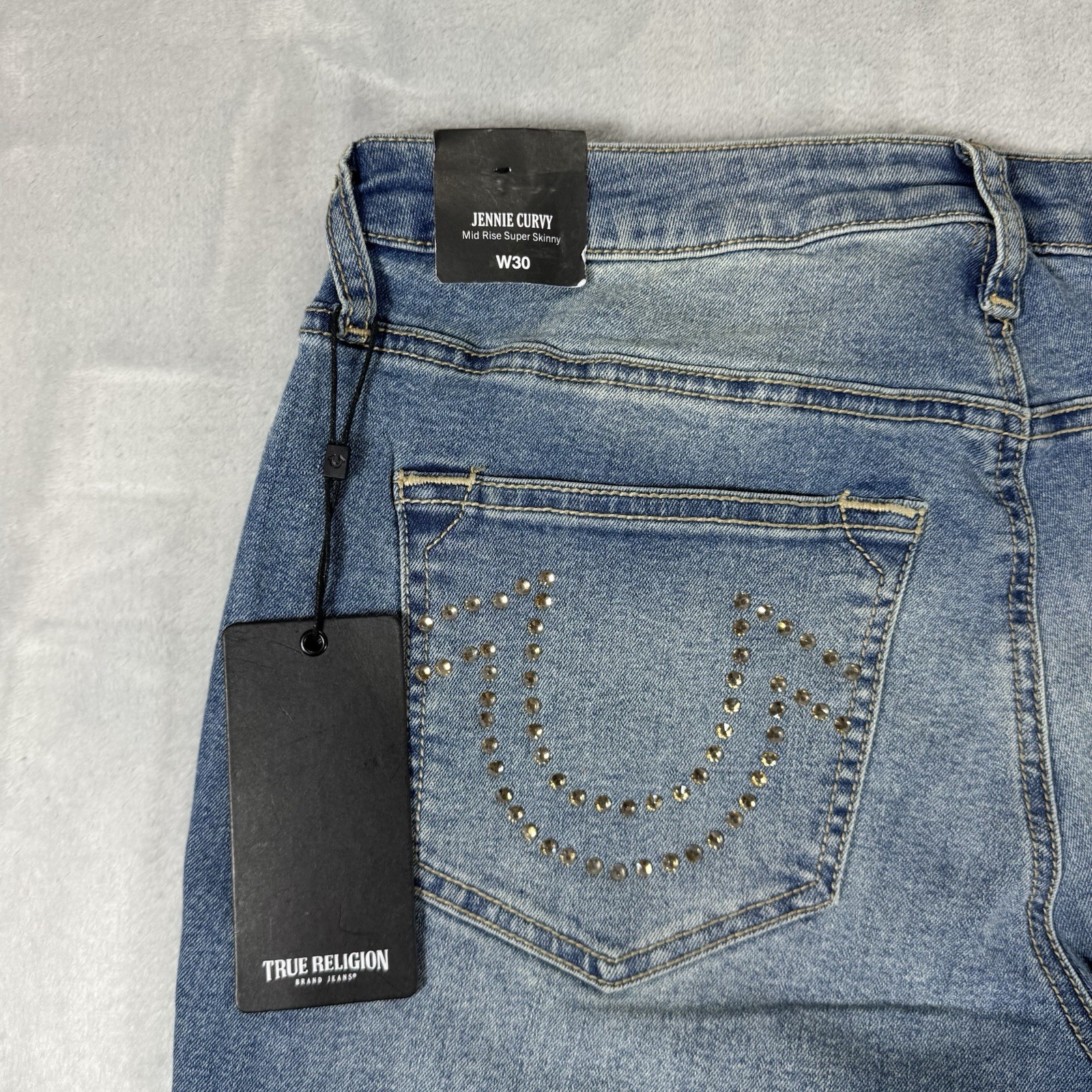 True Religion Jennie Curvy Crystal SN Mid Rise Super Skinny 30 Light Wash thumbnail 4