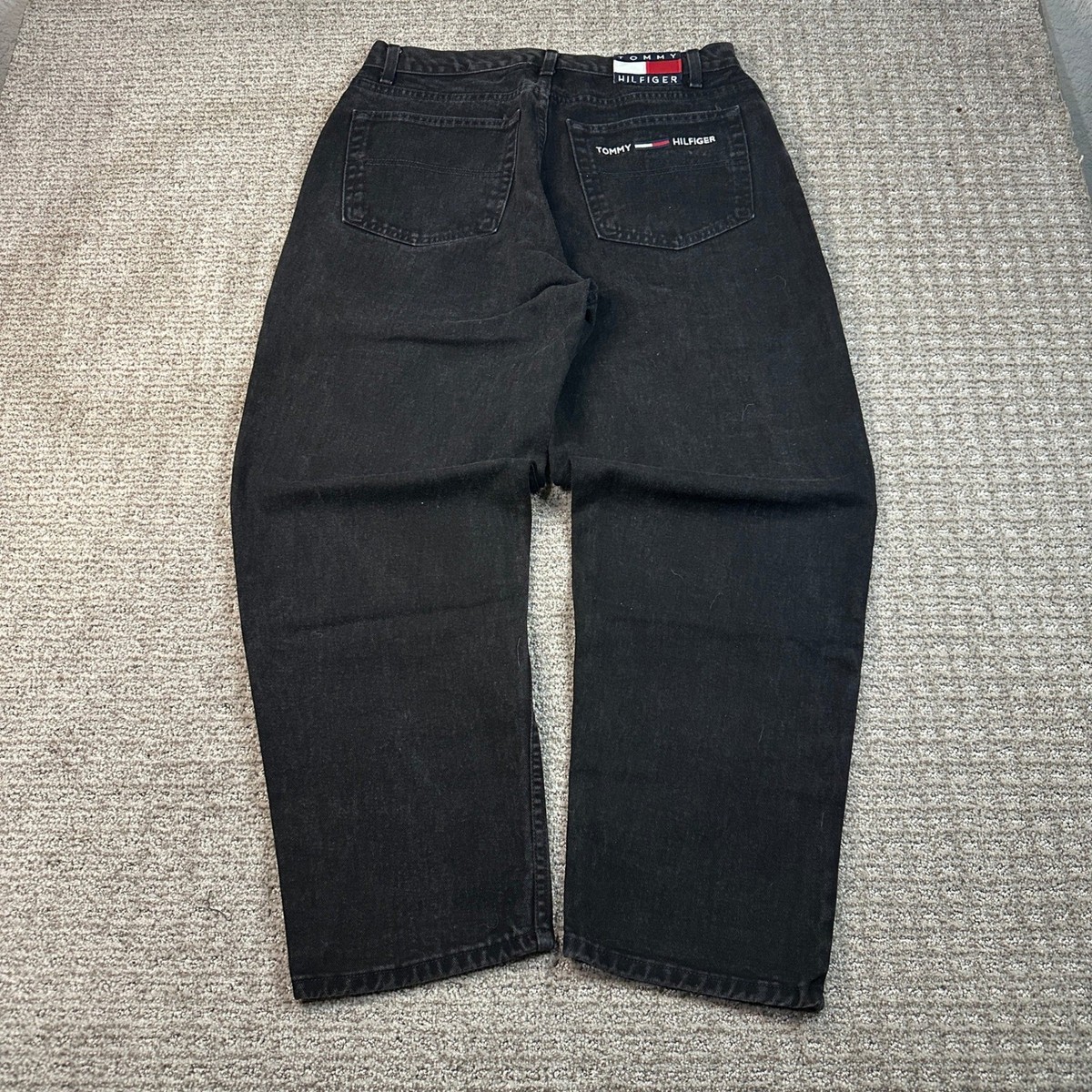 Vintage Tommy Hilfiger Freedom Jeans Mes 36x30 Black Baggy Made in 