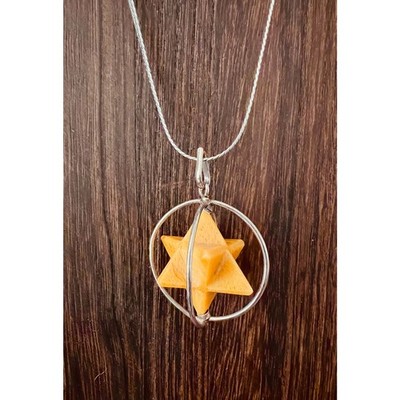 Vintage Sterling Yellow Jasper Merkabah Pendant Sacred Geometry Spin Orb Boho